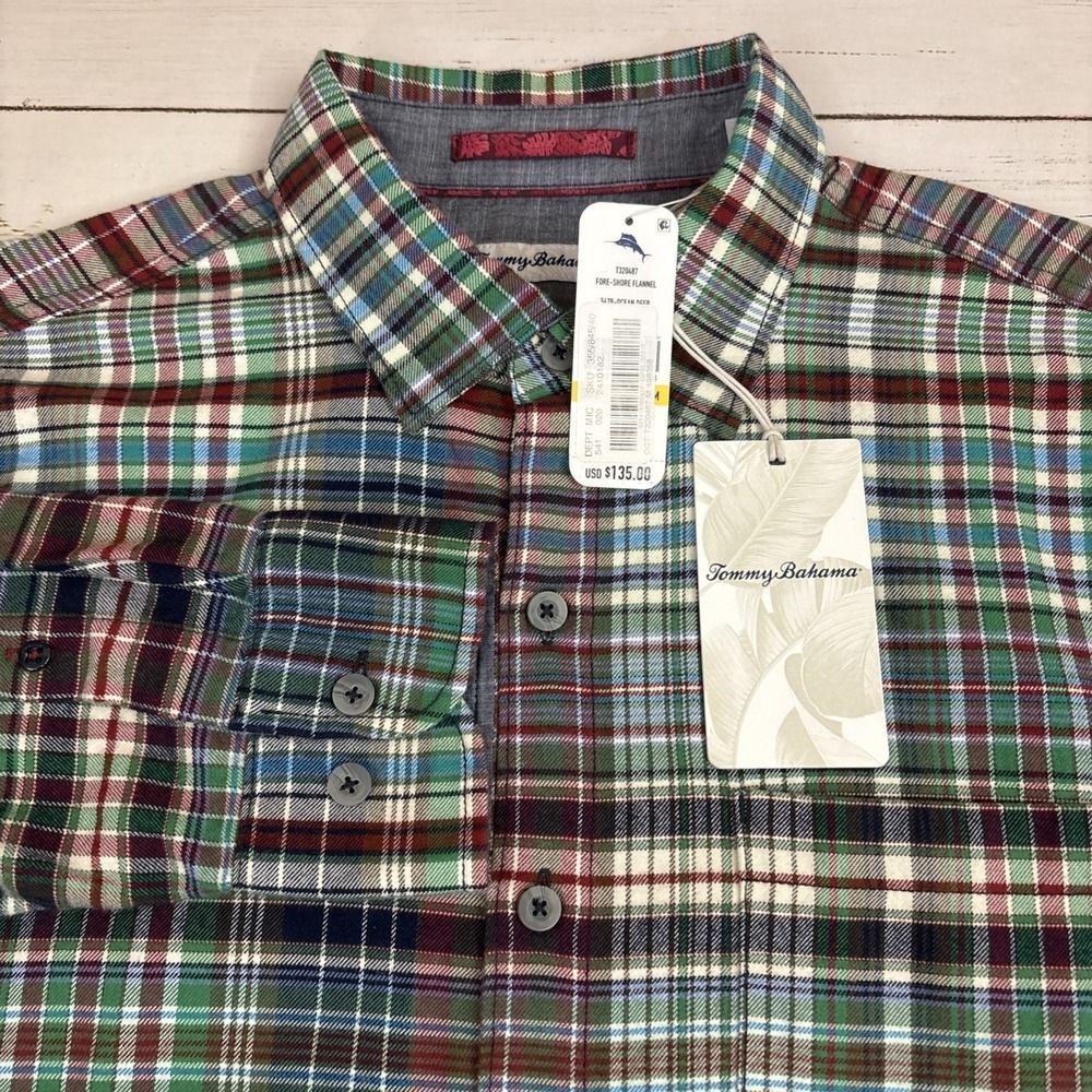 Tommy Bahama Flannel Shirt Fore Shore Mens Medium New NWT